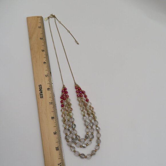 Loft Multi Strand Beaded Red and Clear Gold Tone Necklace - Picture 8 of 10
